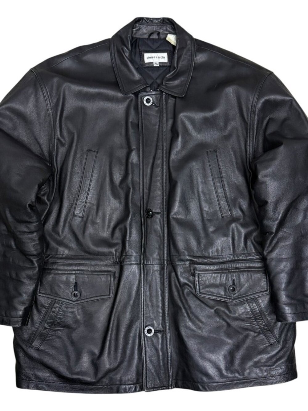 PIERRE CARDIN Leather Coat Vintage 90s Insulated Casual Winter Jacket Mens Large